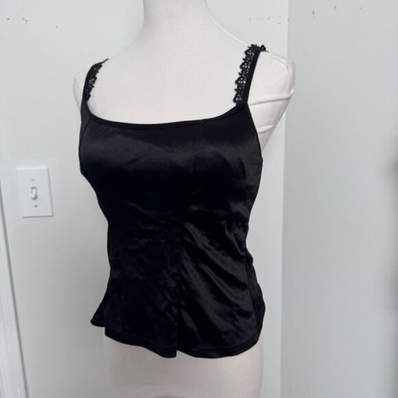 Vintage Black satin and lace Womens Top with built in bra goth whimsy fairy S - Picture 3 of 5